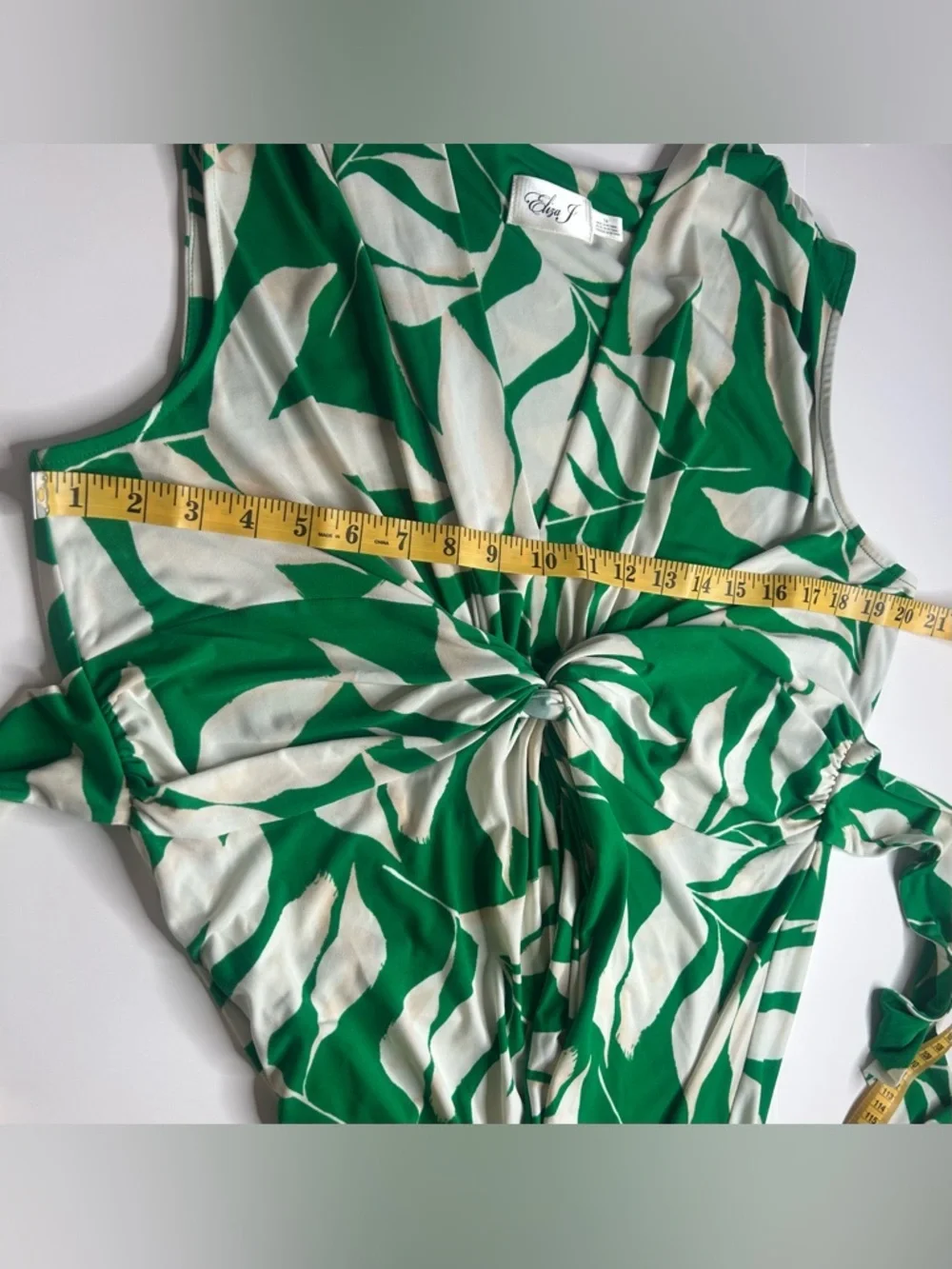 Eliza J EUC Twist Front Green White Sleeveless Leaf-Print Maxi Dress Sz 16 Boho